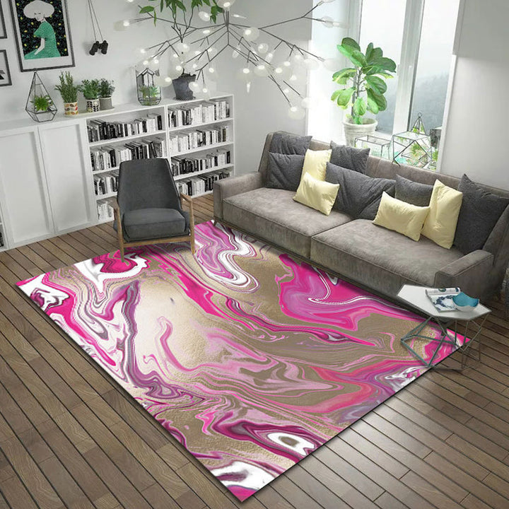Brown and Pink Bedroom Rug Modern Abstract Brushstroke Painting Pattern Area Rug Polyester Machine Washable Rug | Bowlift