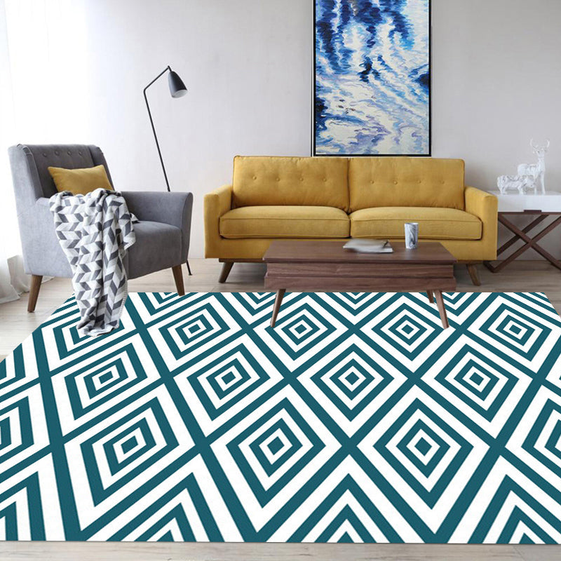 Modern living room rug in green check pattern with diamond print rug Polyester anti-slip backing rug for the living area | Bowlift