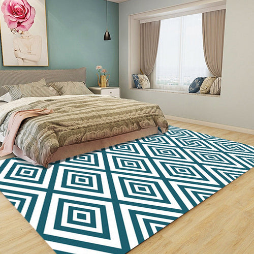Modern living room rug in green check pattern with diamond print rug Polyester anti-slip backing rug for the living area | Bowlift