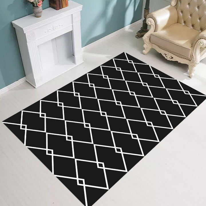 Scandinavian modern rug in black geometry rhombus pattern rug polyester anti-slip rug for home decoration | Bowlift