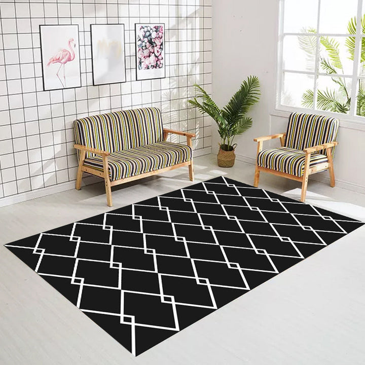 Scandinavian modern rug in black geometry rhombus pattern rug polyester anti-slip rug for home decoration | Bowlift