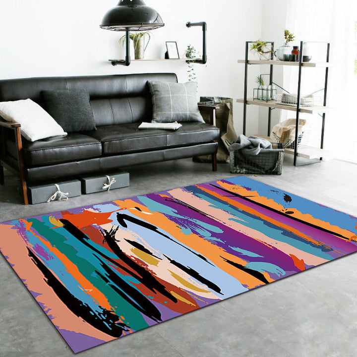 Purple Bedroom Rug Modern Abstract Paint Pattern Area Rug Polyester Non-Slip Stain Resistant Rug | Bowlift