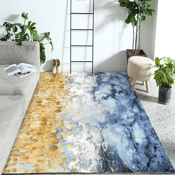Contemporary Modern Rug in Yellow and Blue Abstract Painting Pattern Rug Polyester Washable Rug for Home Decor | Bowlift