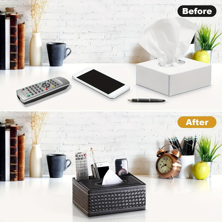 Chic Organizer - Luxury Faux Leather Storage Box with 4 Compartments Bowlift