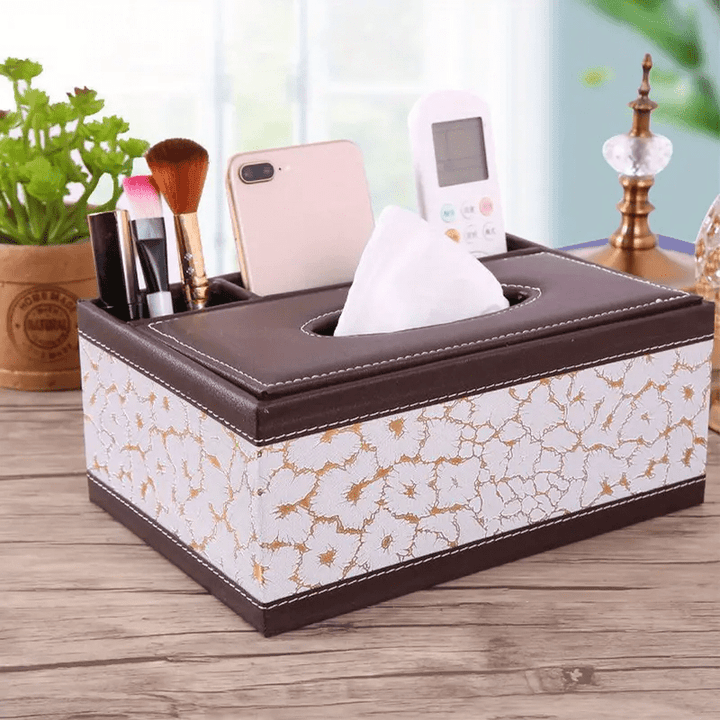 Chic Organizer - Luxury Faux Leather Storage Box with 4 Compartments Bowlift
