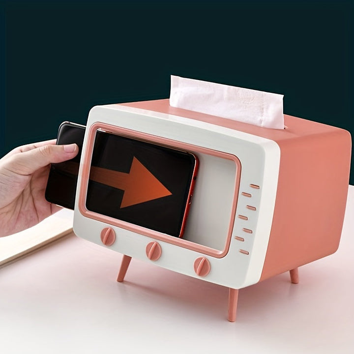 BowLift | Retro TV Tissue Box Holder with Smartphone Dock – Multifunctional Tissue Cover for Home and Office Decor