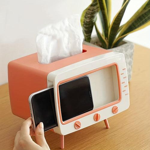 BowLift | Retro TV Tissue Box Holder with Smartphone Dock – Multifunctional Tissue Cover for Home and Office Decor
