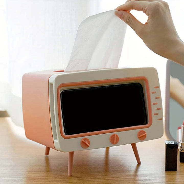 BowLift | Retro TV Tissue Box Holder with Smartphone Dock – Multifunctional Tissue Cover for Home and Office Decor