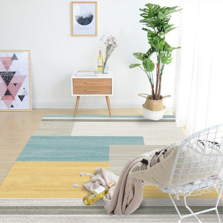 Minimalist color block geometric pattern rug polyester rug slip-resistant backing pet-friendly washable rug for the living room | Bowlift