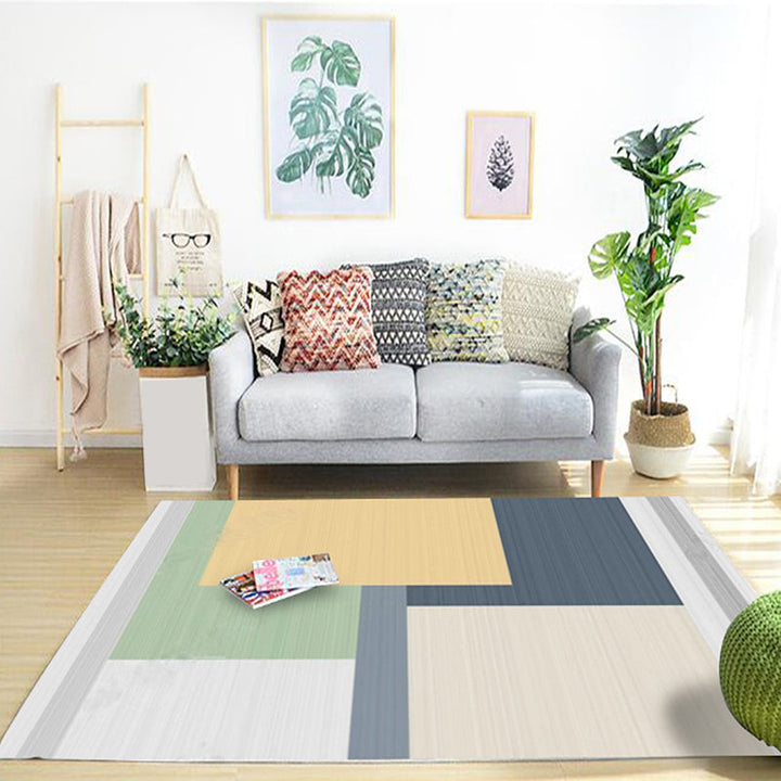 Minimalist color block geometric pattern rug polyester rug slip-resistant backing pet-friendly washable rug for the living room | Bowlift