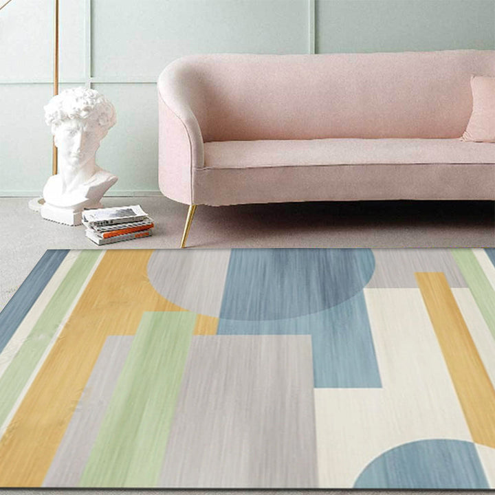 Minimalist color block geometric pattern rug polyester rug slip-resistant backing pet-friendly washable rug for the living room | Bowlift
