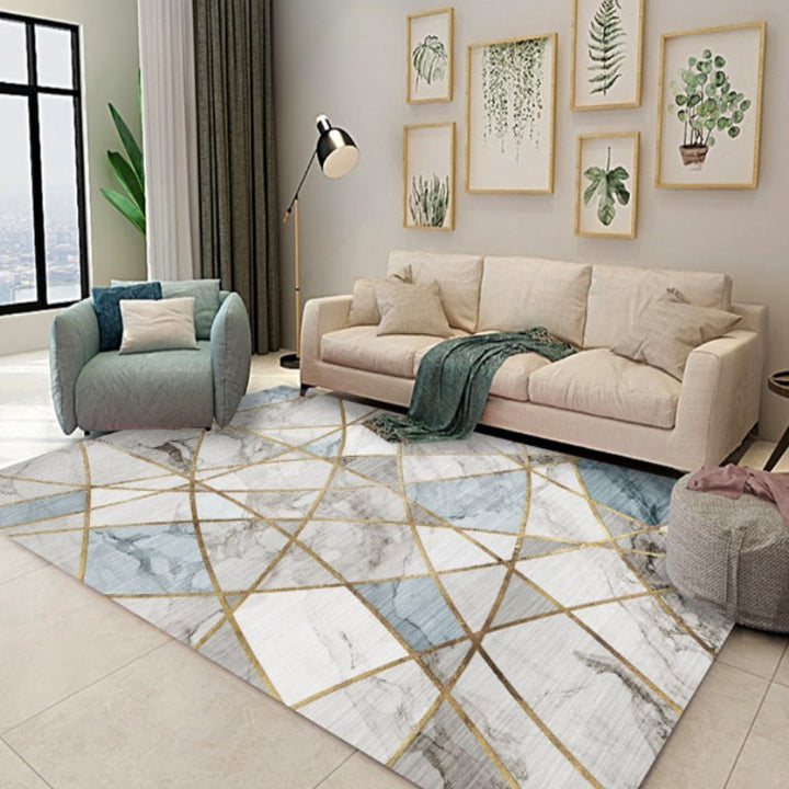 Nordic geometric pattern rug polyester modernist rug pet-friendly anti-slip mat rug for living room | Bowlift
