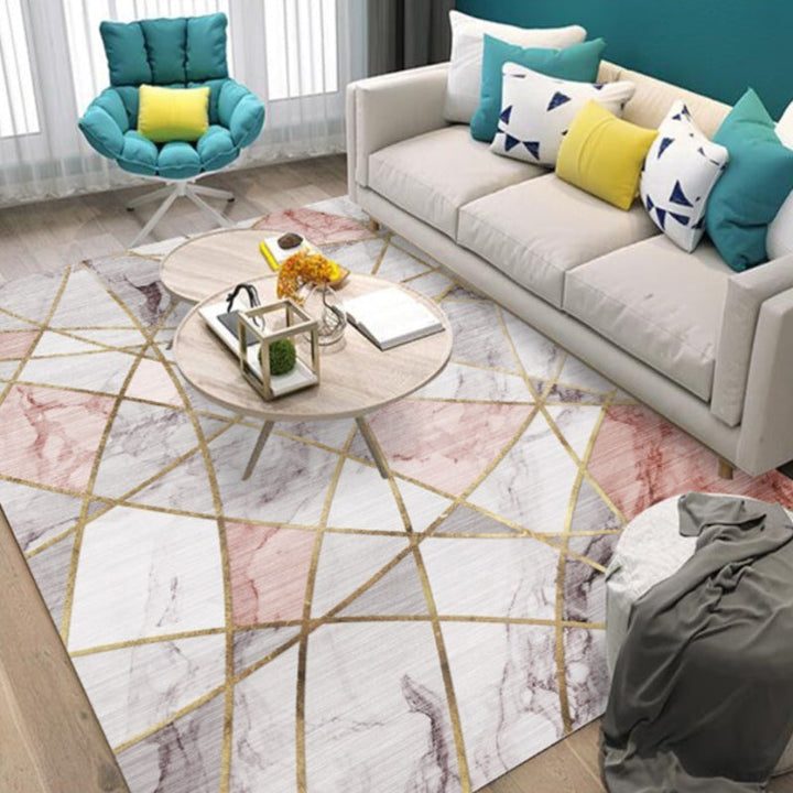 Nordic geometric pattern rug polyester modernist rug pet-friendly anti-slip mat rug for living room | Bowlift