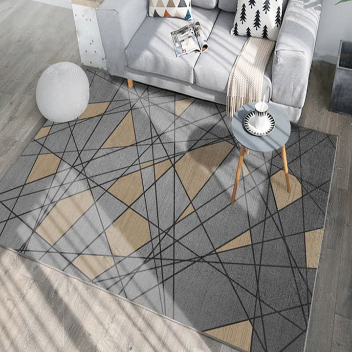 Nordic geometric pattern rug polyester modernist rug pet-friendly anti-slip mat rug for living room | Bowlift