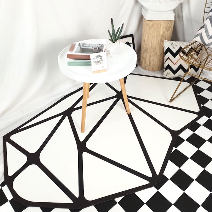 BowLift | Black and White Bedroom Carpet Contemporary Geometric Pattern Rug Leather Pet Friendly Non-Slip Area Rug
