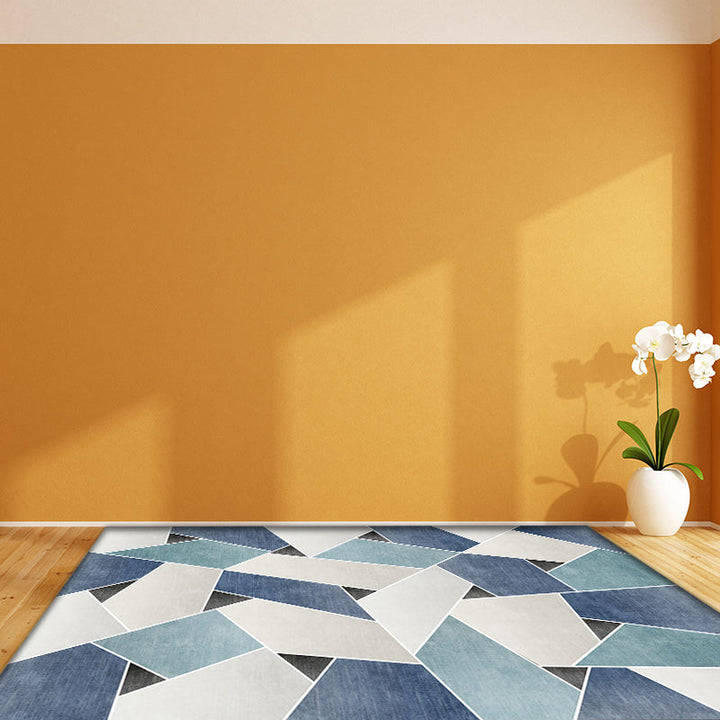 Unique geometric pattern rug Blue and Green Modern rug Polyester Washable Pet-friendly non-slip rug for the living room | Bowlift