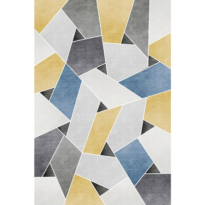 Unique geometric pattern rug Blue and Green Modern rug Polyester Washable Pet-friendly non-slip rug for the living room | Bowlift