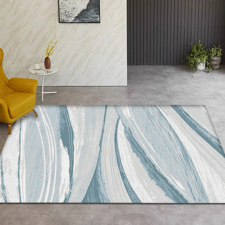 Nordic Brush Stroke Pattern Carpet Blue Polyester Carpet Washable Pet-Friendly Non-Slip Carpet for the Living Room | Bowlift