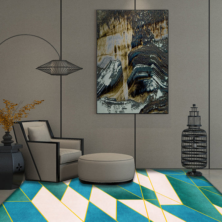 Usual geometric pattern carpet Green and Beige contemporary carpet Polyester pet-friendly washable carpet for the living room | Bowlift