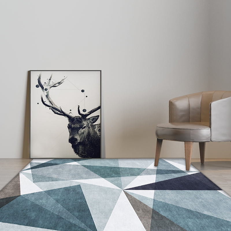 Casual geometric pattern rug blue polyester rug washable pet-friendly non-slip rug for the living room | Bowlift