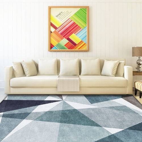 Casual geometric pattern rug blue polyester rug washable pet-friendly non-slip rug for the living room | Bowlift