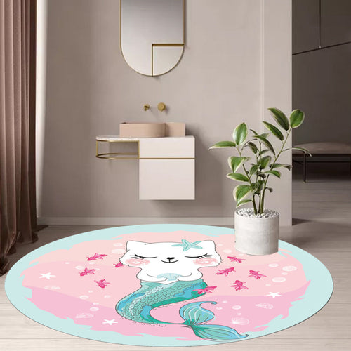 BowLift | Kids Cartoon Cat Pattern Rug Pink and Red Polyester Carpet Washable Pet Friendly Non-Slip Area Rug for Children's Room