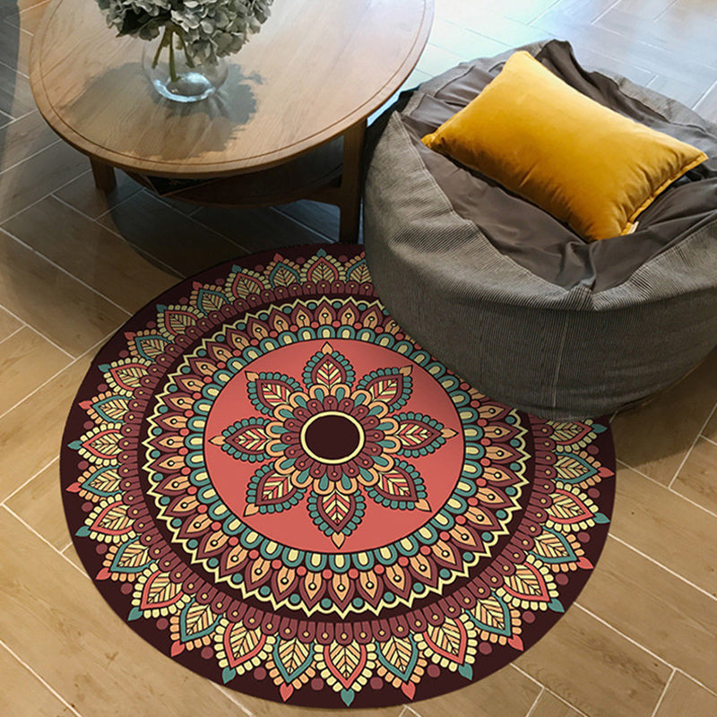 Moroccan floral patterned rug Multicolored polyester rug Washable pet-friendly non-slip rug for the living room | Bowlift