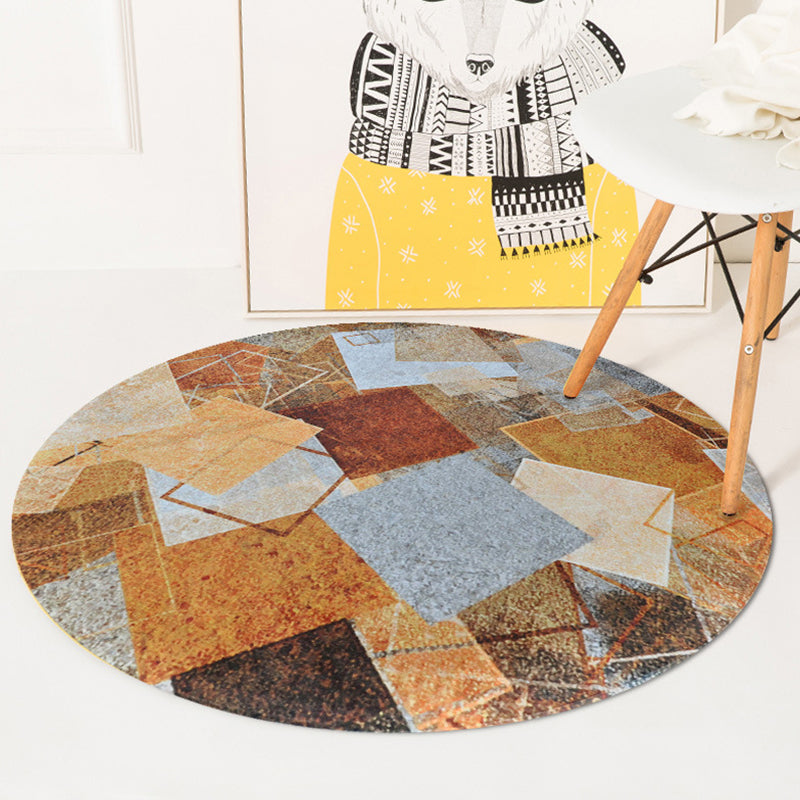 Unusual geometric pattern rug Yellow Nordic rug Polyester pet-friendly non-slip backing washable rug for the bedroom | Bowlift