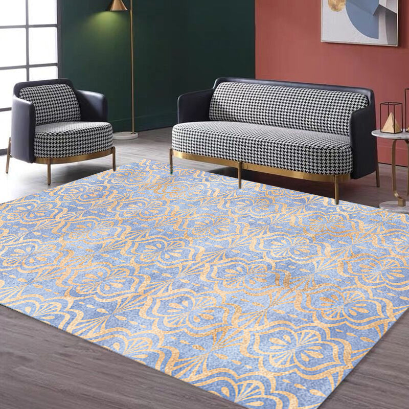 BowLift | Retro Tribal geometric pattern rug Brown and Blue rug Polyester washable pet-friendly non-slip rug for living room