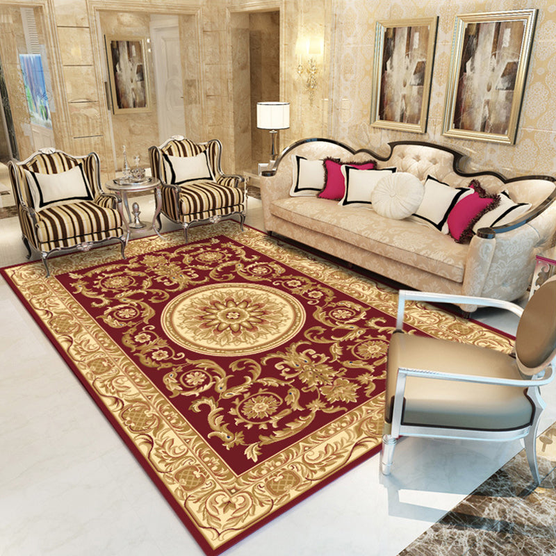 Retro medallion pattern rug multicolored rug synthetic washable pet-friendly non-slip rug for the living room | Bowlift