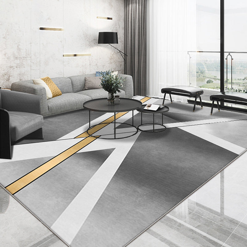 Stylish geometric pattern carpet gray casual rug polyester pet-friendly washable rug for the living room | Bowlift