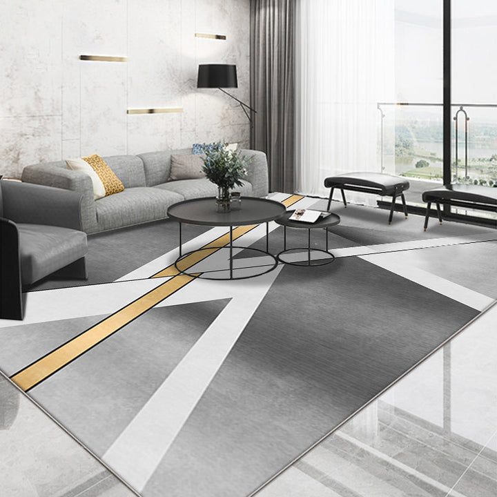 Stylish geometric pattern carpet gray casual rug polyester pet-friendly washable rug for the living room | Bowlift