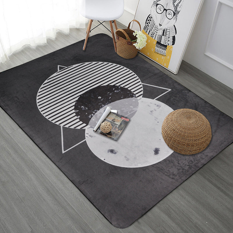 BowLift | Modern Geometric Pattern Area Rug with Stripe Gray Multicolor Polyester Area Rug Washable Pet Friendly Non-Slip Area Rug for Living Room