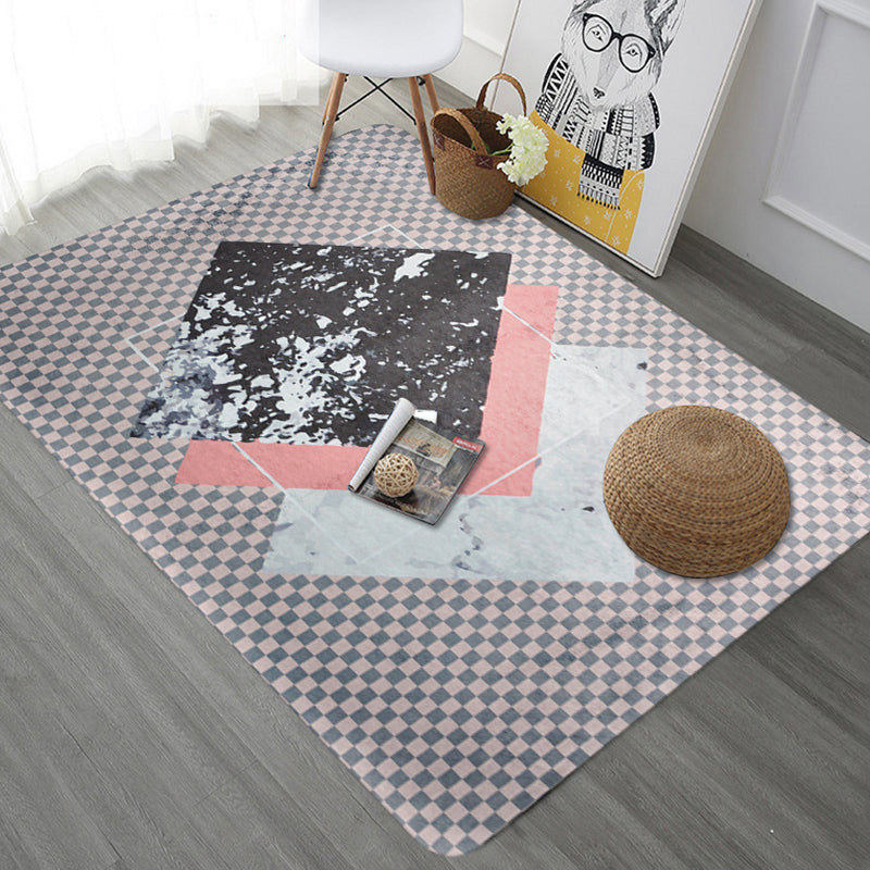 BowLift | Modern Geometric Pattern Area Rug with Stripe Gray Multicolor Polyester Area Rug Washable Pet Friendly Non-Slip Area Rug for Living Room