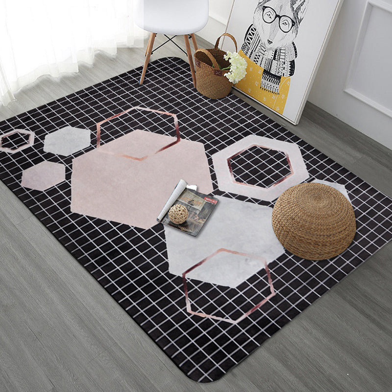 BowLift | Modern Geometric Pattern Area Rug with Stripe Gray Multicolor Polyester Area Rug Washable Pet Friendly Non-Slip Area Rug for Living Room