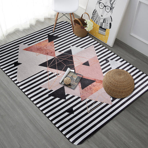 BowLift | Modern Geometric Pattern Area Rug with Stripe Gray Multicolor Polyester Area Rug Washable Pet Friendly Non-Slip Area Rug for Living Room