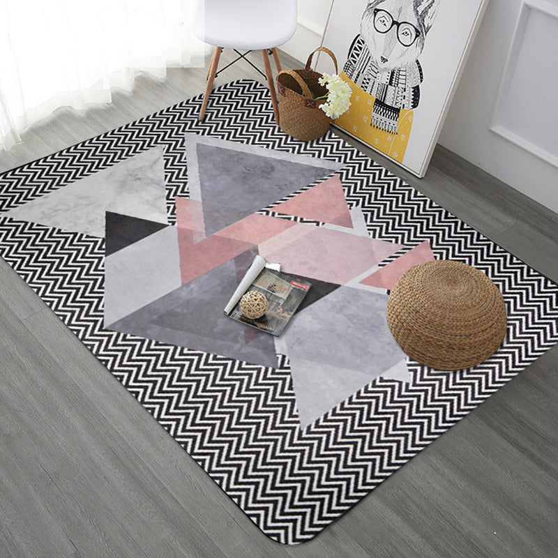 BowLift | Modern Geometric Pattern Area Rug with Stripe Gray Multicolor Polyester Area Rug Washable Pet Friendly Non-Slip Area Rug for Living Room
