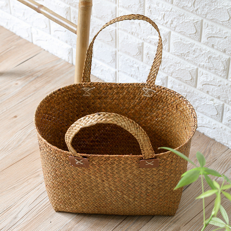 Handwoven Natural Wicker Shopping Basket Bowlift