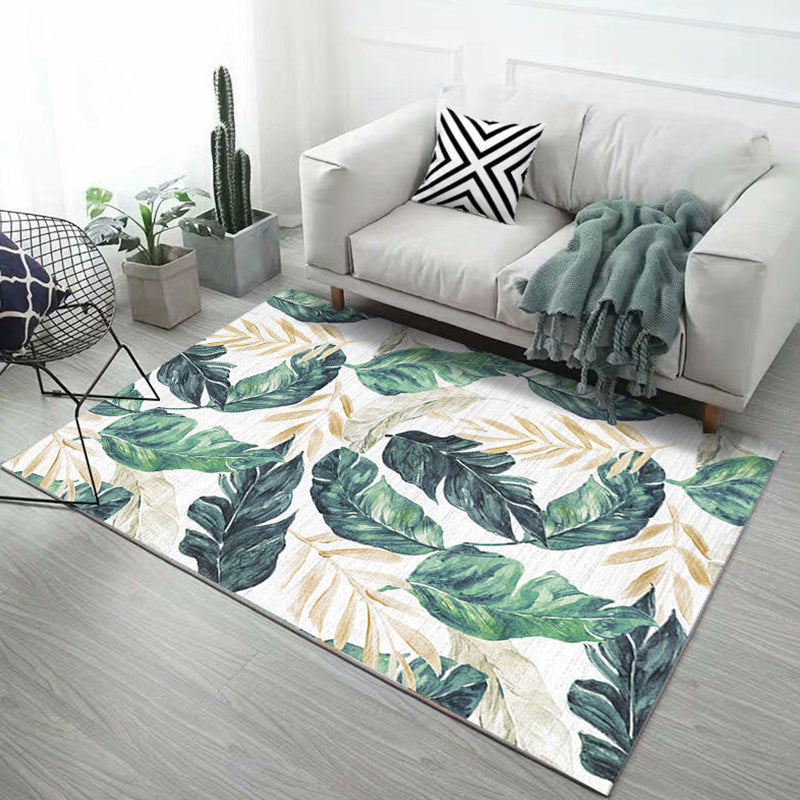 Stylish leaf pattern rug with feather green and blue Modern rug Polyester Non-slip underside Washable area rug for the living room | Bowlift