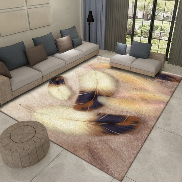 Stylish leaf pattern rug with feather green and blue Modern rug Polyester Non-slip underside Washable area rug for the living room | Bowlift