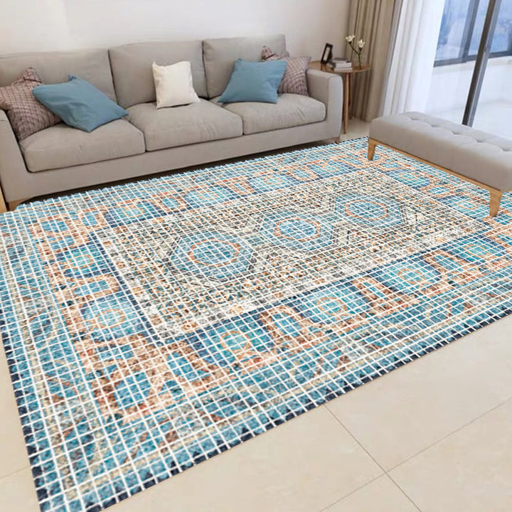 BowLift | Bohemian striped patterned rug with flowers Multicolored Polyester rug Machine washable non-slip back rug for living room