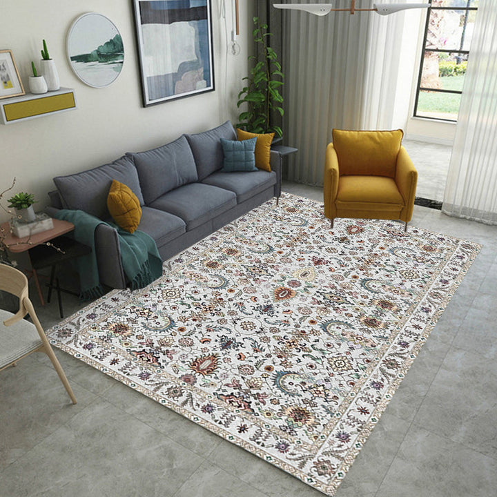 BowLift | Retro Tribal Flower Pattern Rug Pink and Gray Polyester Rug Washable Pet-Friendly Non-Slip Rug for Living Room