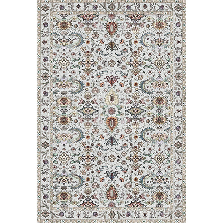BowLift | Retro Tribal Flower Pattern Rug Pink and Gray Polyester Rug Washable Pet-Friendly Non-Slip Rug for Living Room