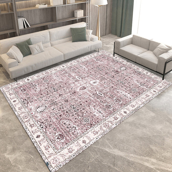 BowLift | Retro Tribal Flower Pattern Rug Pink and Gray Polyester Rug Washable Pet-Friendly Non-Slip Rug for Living Room
