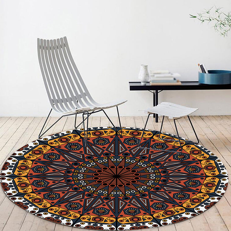 BowLift | Moroccan Circle Pattern Carpet with Flower Multicolor Polyester Carpet Washable Pet Friendly Non-Slip Rug for Living Room
