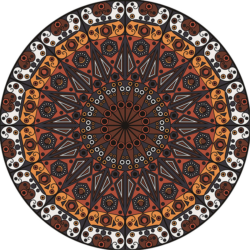 BowLift | Moroccan Circle Pattern Carpet with Flower Multicolor Polyester Carpet Washable Pet Friendly Non-Slip Rug for Living Room