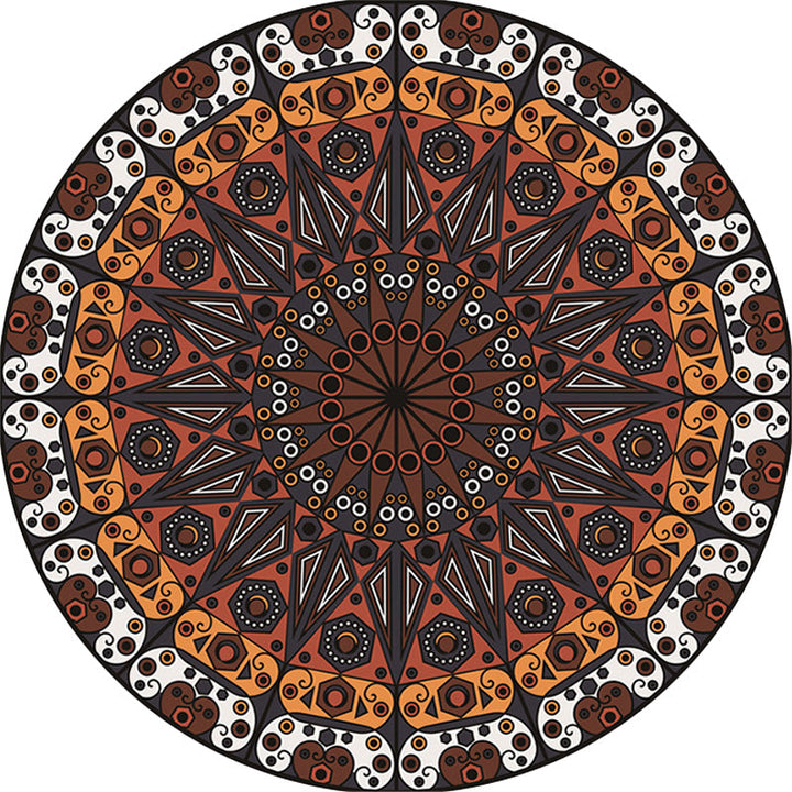 BowLift | Moroccan Circle Pattern Carpet with Flower Multicolor Polyester Carpet Washable Pet Friendly Non-Slip Rug for Living Room