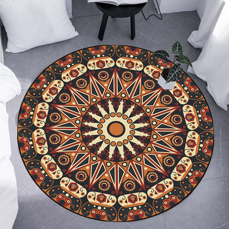 BowLift | Moroccan Circle Pattern Carpet with Flower Multicolor Polyester Carpet Washable Pet Friendly Non-Slip Rug for Living Room