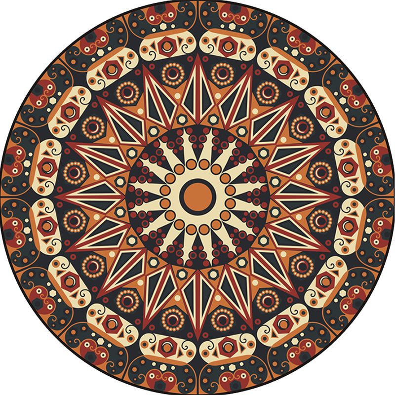 BowLift | Moroccan Circle Pattern Carpet with Flower Multicolor Polyester Carpet Washable Pet Friendly Non-Slip Rug for Living Room