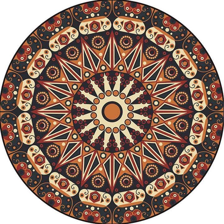 BowLift | Moroccan Circle Pattern Carpet with Flower Multicolor Polyester Carpet Washable Pet Friendly Non-Slip Rug for Living Room